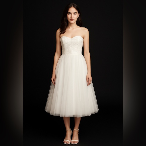 David’s Bridal Straples Wedding Dress,Embroidered Sequins Tulle Off White - Picture 1 of 7